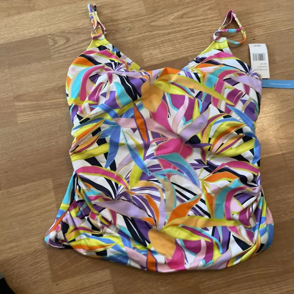 Bleu Rod Beattie Women’s Swim Multicolor Tropical Underwire Tankini Top Sz 16W
